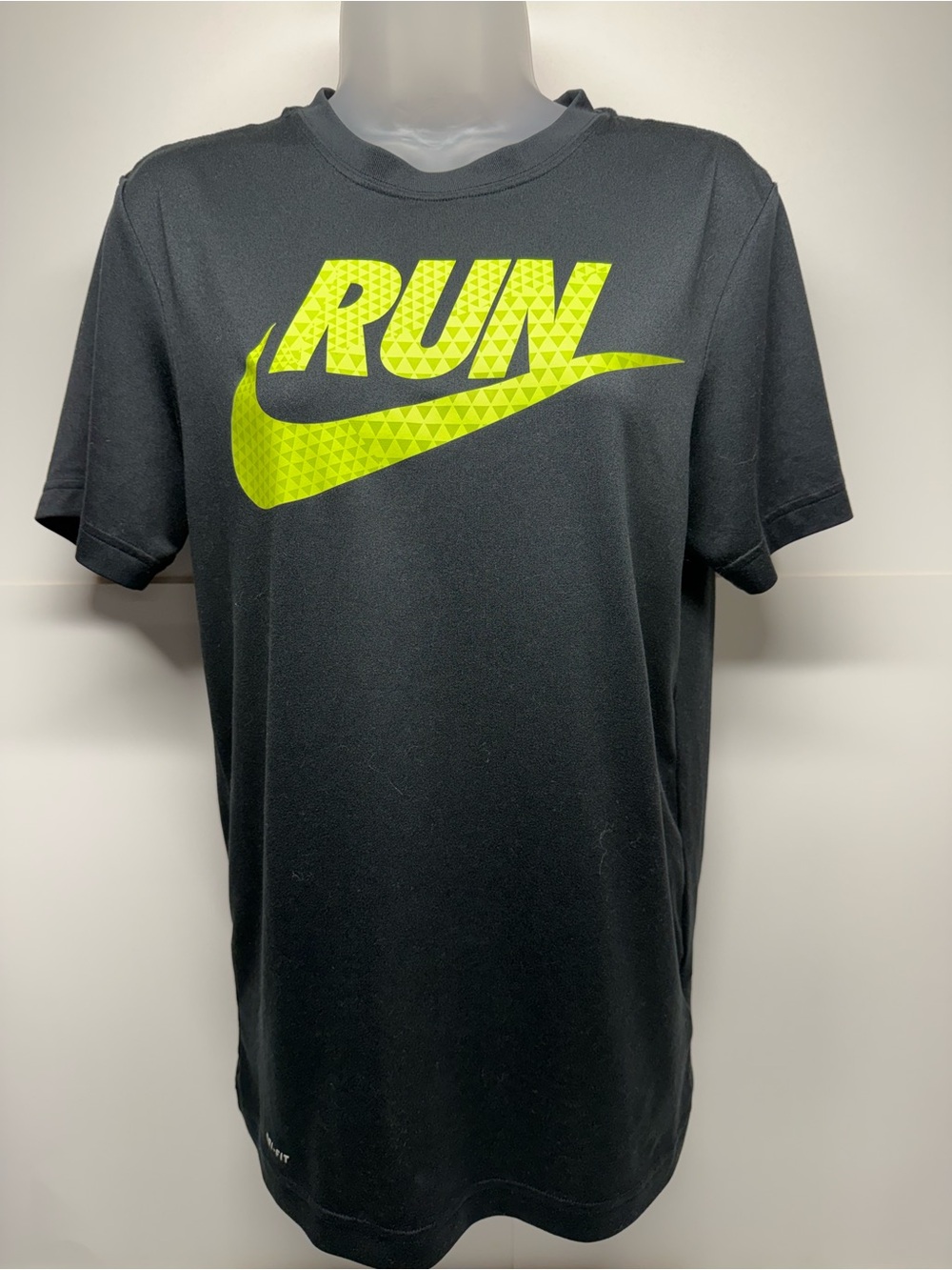 Nike Black Short Sleeve Tee with Neon Green RUN Swoosh